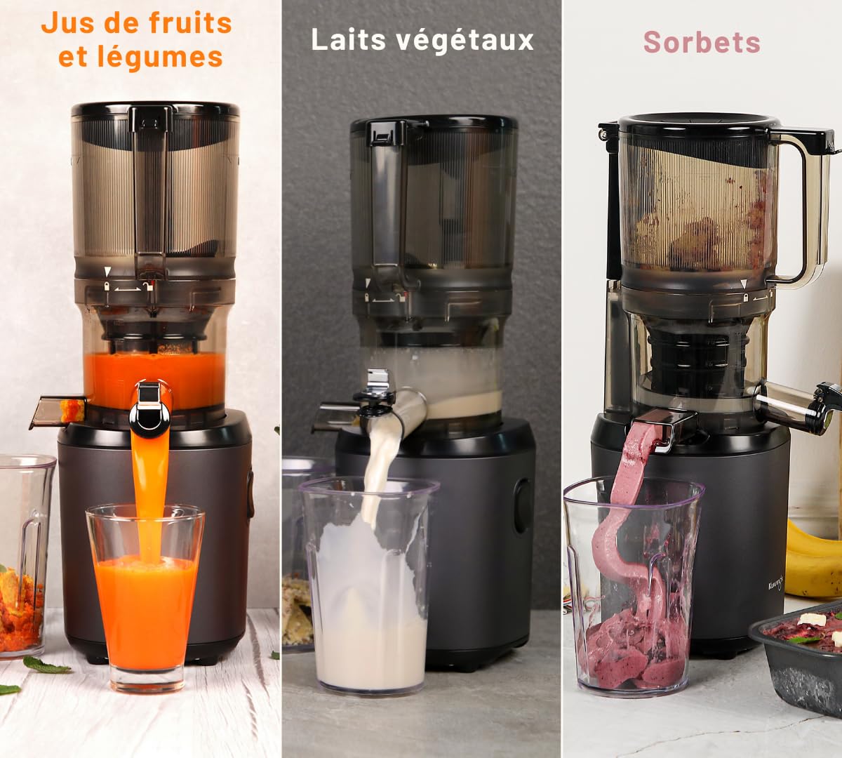 Kuvings Slow Juicer AUTO6 | Entsafter Gemüse und Obst, Elektrische Kaltpresse, Ruhiger Motor, Leicht zu Reinigen, Saft & Sorbet, 1.7L, BPA Frei, Schlankes Design, 200 Watt (Matt Navy)_KHS-650SE