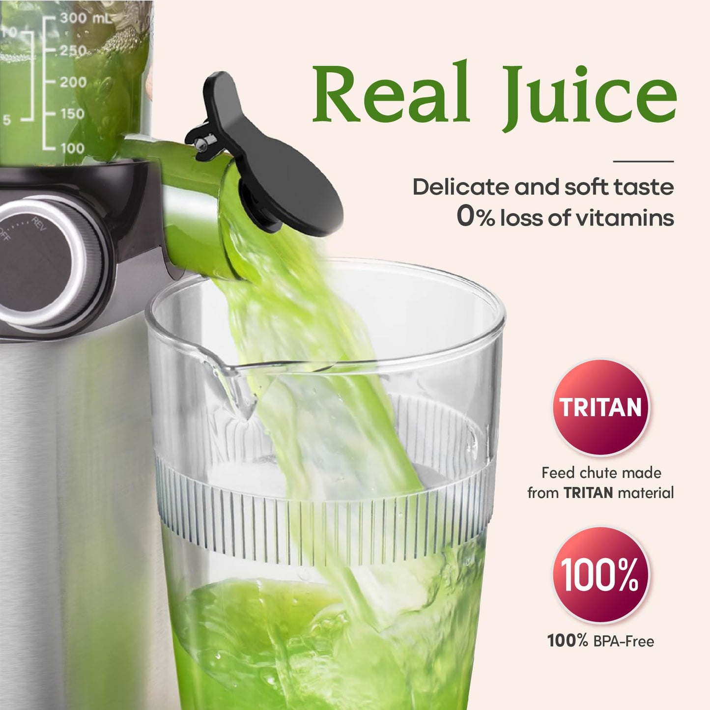 Anybear Entsafter, 200W Slow Juicer Kaltentsafter mit 110 mm großem Einfüllschacht für ganze Früchte/Gemüse | Upgraded Schnecke | Tritan-Material | BPA-frei | Inkl. Saftrezepte (Silber)