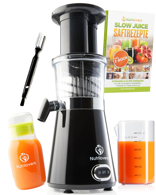 NUTRI-PRESS Slow Juicer Obst & Gemüse Entsafter - BPA-frei, 350 Watt, Sehr Leise, Ideal für Einsteiger Inkl. To Go Slow Juice Trinkflasche + Rezepte App